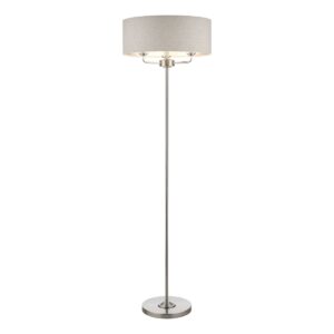 Laura Ashley Sorrento 3 Light Floor Lamp in Brushed Chrome with Natural Shade