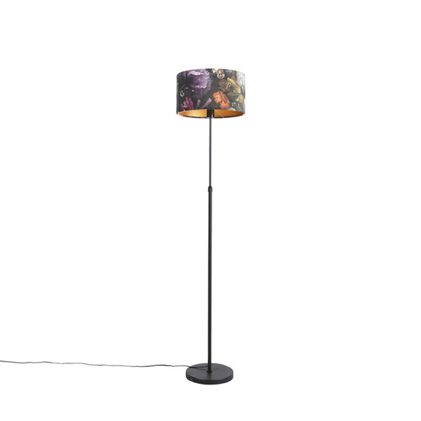 Floor Lamp Black with 35cm Floral Velvet Shade - Parte