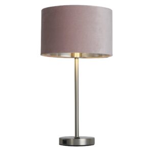 Finn Pink Velvet Shade Table Lamp With USB In Satin Nickel