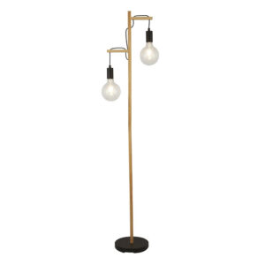 Woody 2 Light Natural Floor Lamp In Matt Black