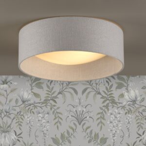 Laura Ashley Bacall 2 Light Natural Linen Flush Ceiling Light With Diffuser