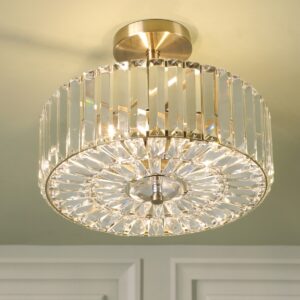 Laura Ashley Fernhurst 3 Light Crystal Semi Flush Ceiling Light In Antique Brass Finish