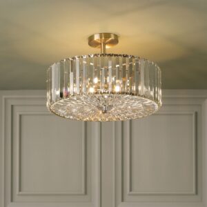 Laura Ashley Fernhurst 4 Light Crystal Semi Flush Ceiling Light In Antique Brass Finish