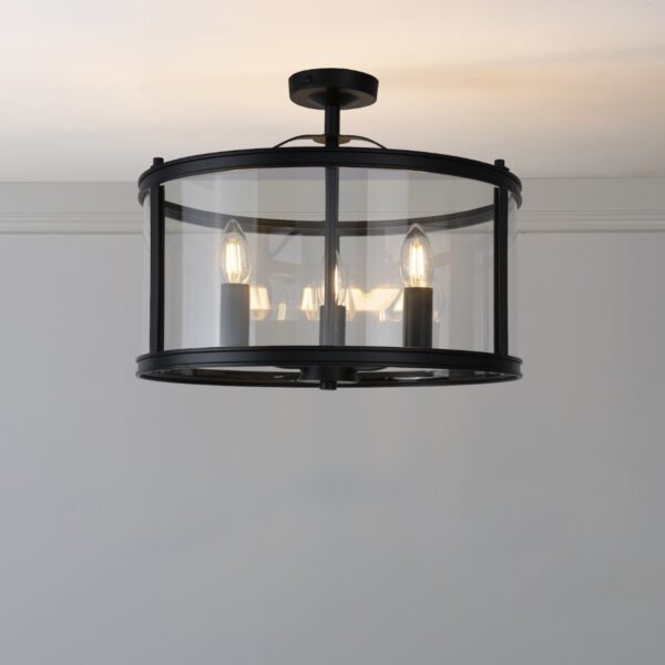 Laura Ashley Harrington 3 Light Semi Flush Ceiling Light In Matt Black Finish