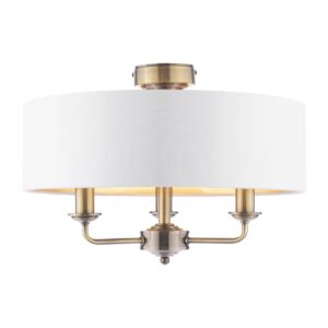 Laura Ashley Sorrento 3 Light Semi Flush Ceiling Light In Antique Brass With Ivory Shade