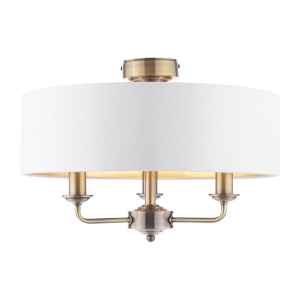 Laura Ashley Sorrento 3 Light Semi Flush Ceiling Light In Antique Brass With Ivory Shade