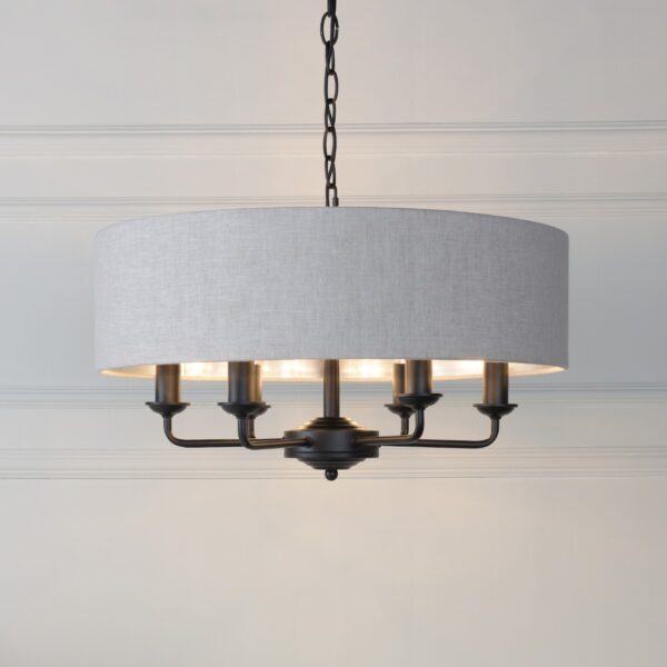 Laura Ashley Sorrento 6 Light Ceiling Pendant Light In Matt Black With Natural Shade