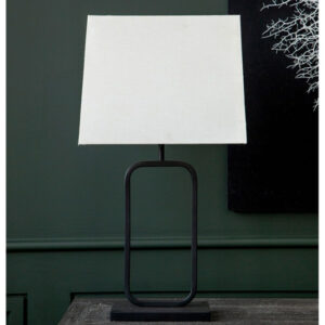 Lucasto Natural Fabric Shade Table Lamp With Black Metal Base