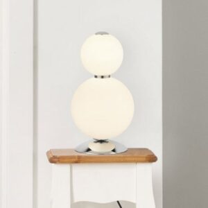 Sierra 2 Bulb Table Lamp In Chrome With Opal Glass Shades