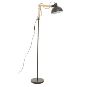 Blairon Black Metal Floor Lamp With Adjustable Wooden Arm