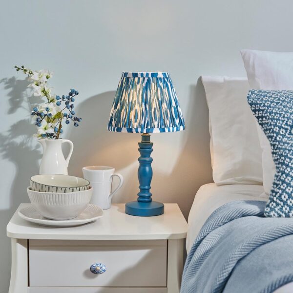 Laredo 20cm Shade Wooden Table Lamp In Marlin Blue